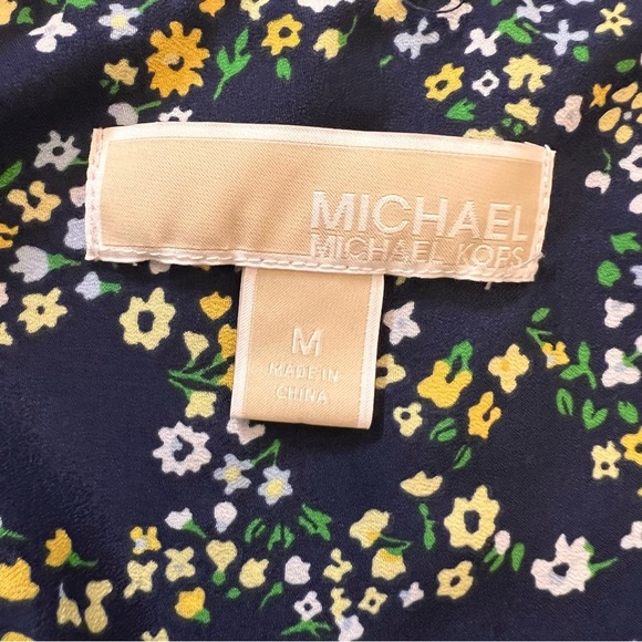 Michael Kors women’s floral print zip front blouse top navy blue size medium - Picture 5 of 11
